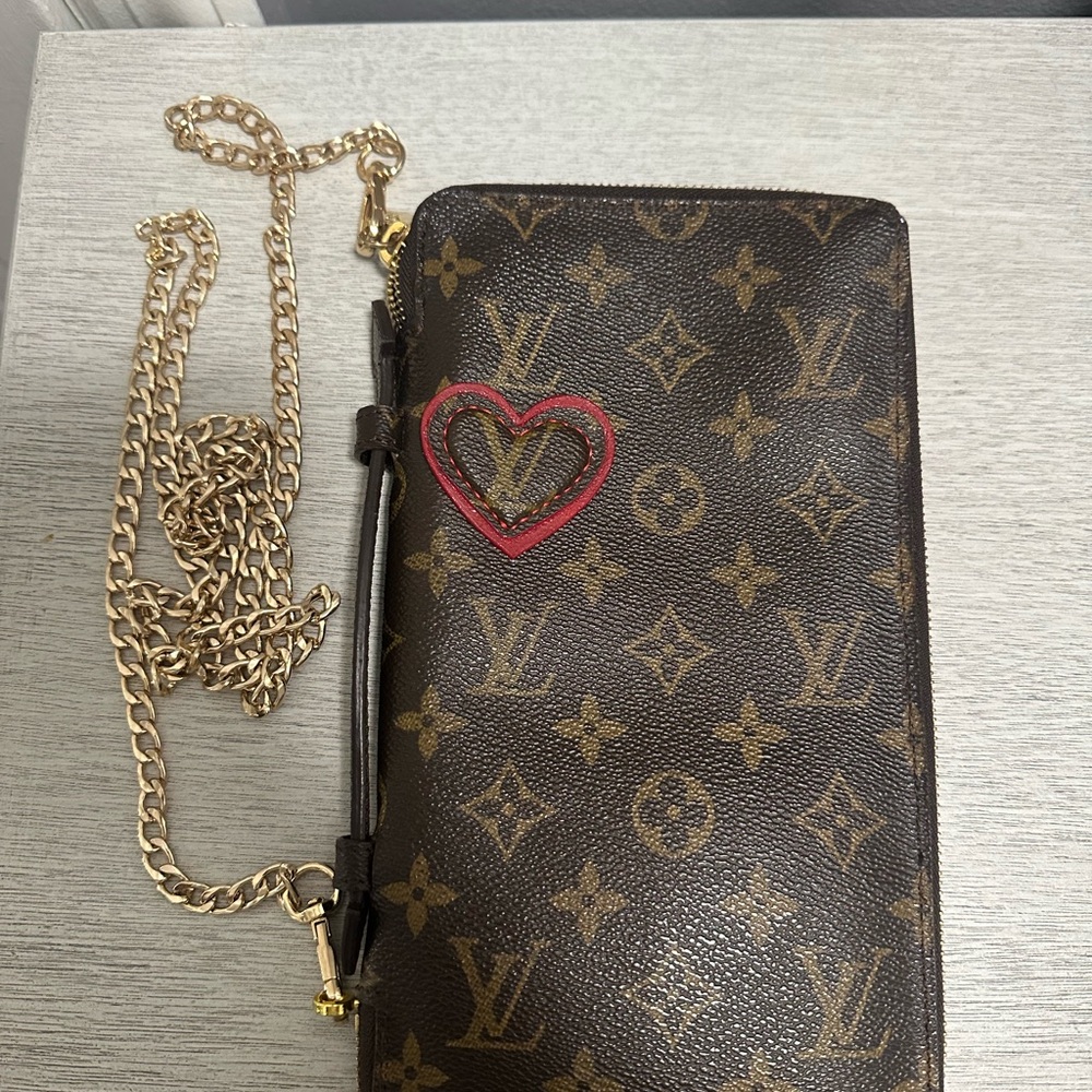 Louis Vuitton Brown Monogram Clutch with Gold Chain